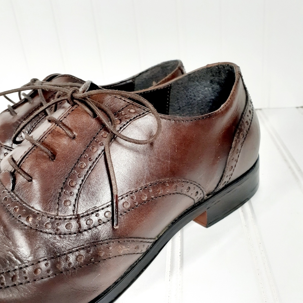 ASOS DESIGN Oxford Brogue Shoes In Brown Leather F910 - Picture 4 of 12